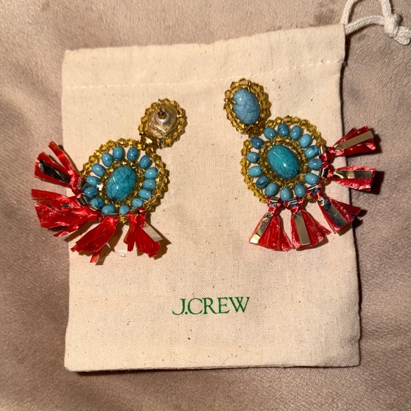 J. Crew Turquoise and Red Dangle Earrings - Picture 2 of 2